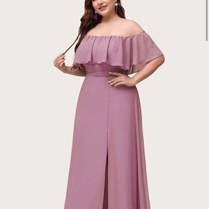 Plus Split Thigh Ruffle Trim Bardot Prom Dress